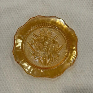 VTG 1960s MCM Jeanette Iris Saucers Depression Carnival Glass Orange 5.5" Plate